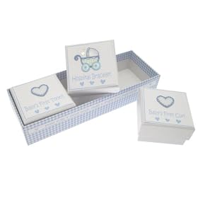 White Cotton Cards New Pram Baby Boy 3-in-1 1st Curl and Tooth Keepsake Box