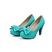 BeanFashion Girls Closed Round Toe High Heel Chunky Heels Platform PU Frosted Solid Pumps with Bowknot
