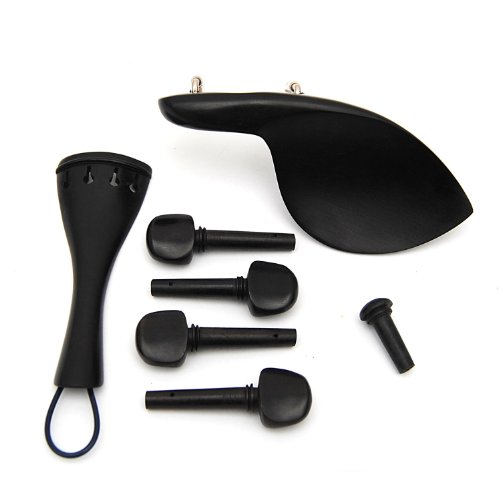 Produkt-Bild: hochwertiges Set f&uuml;r 4/4 Geige Violine aus Kinnhalter + Saitenhalter + Wirbel + Endknopf komplett aus Ebenholz