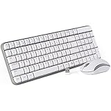 Jelly Comb MK08 [Whisper Quiet] Ultra Compact Wireless Keyboard and Mouse Combo Set for Windows and Android, Battery Operated, 2 AA Batteries Needed(Not Included),Silver+White