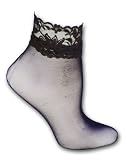 Sheer Black Bobby Socks with Lace and Opaque