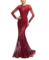 Mermaid Long Sleeves Lace Jeweled Floor Length Evening Dress 