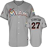 Mike Stanton Jersey: Miami Marlins #27 Road Grey Authentic Cool Base&Atilde;&cent;"&Acirc;&cent; Jersey with Marlins Park Inaugural Season Patch