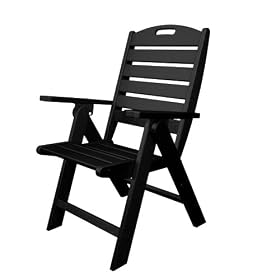 Polywood Outdoor Furniture Nautical Highback Chair, Black-Recycled Plastic Materials