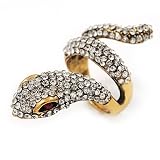 Clear Crystal 'Snake' Ring In Antique Gold Finish - 4.5cm Length