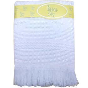 Large Soft White Acrylic Baby Shawl / Blanket - Stars & Cable Design, 122 x 122 cm