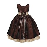 Girls 1/2-11/12 Chocolate Taffeta Party Dress with Sequins and Embroidery