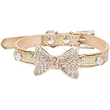 Cute Pet Bling Rhinestone Pet Cat Dog Bow Tie Collar Necklace Jewelry for Small or Medium Dogs Cats Pets Female Puppies Chihuahua Yorkie Girl Costume Outfits, Light and Adjustble Buckle Golden S