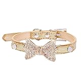 Cute Pet Bling Rhinestone Pet Cat Dog Bow Tie Collar Necklace Jewelry for Small or Medium Dogs Cats Pets Female Puppies Chihuahua Yorkie Girl Costume Outfits, Light and Adjustble Buckle Golden S