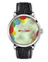 SPRAWL Aanalog Fashion Series Silver Ladies Watches of Genuine Black Leather Strap,Unique Wrist Watch for Women Girls Designed with Colorful balloons on the shore