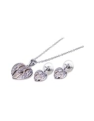Nickel Free Sterling Silver Pendant & Earring Sets 4 Toned Heart Matching Set