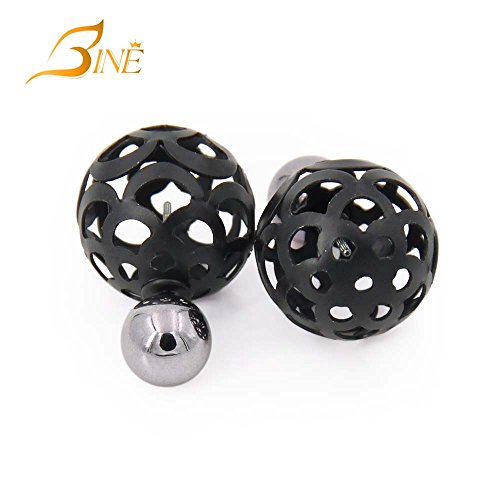 Bine Fashion Jewelry Hollow Out Charming Double-faced Ball Beads Plug Stud Earrings (black)