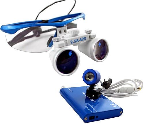 Blue 2.5x 420 Surgical Binocular Loupes + LED Head Light Lamp