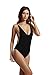 zeraca Women's High Cut Thin Strap One Piece Swimsuit Bathing suits (L12, Black)