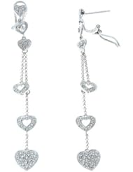 0.27CTW 14K White Gold Genuine Diamond Heart Dangling French Clip Earrings