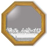 Decorative Etched Mirror - The Last Supper Christian Art Etching, Octagon Solid Oak Framed Wall Mirror, 20 inches