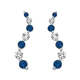 14K White Gold 1 ct. Diamond with Alternating Blue Diamond Journey of Love Curve Earrings