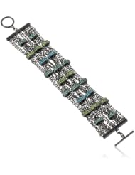 ABS By Allen Schwartz "True Color" Hematite Tone Chain Blue and Green Color Rondelles Bracelet, 7.75"