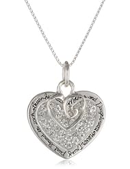 Sterling Silver "Mother and Daughter Never Truly Part Bound In Each Others Heart" Pave Crystal Pendant with Open Heart Charm Necklace, 18"