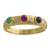 0.30 Cttw Multi-Gemstone & 0.05 Ct Diamond 14 Karat Yellow Gold Ring Size 7