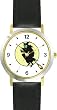 Witch on a Broom, Moon No.1 - WATCHBUDDY&reg; DELUXE TWO-TONE THEME WATCH - Arabic Numbers - Black Leather Strap-Size-Large ( Men's Size or Jumbo Women's Size )