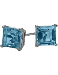 0.50Ct. Genuine 4mm Square Princess Blue Topaz 14 Karat White Gold Stud Earrings for Girls