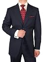 Executive Signature Collection Italian 2 Button 2pc Mens Suit Flat Front Pants Merino Wool Extra Fine Perfect for Every Occasion Navy Stripe