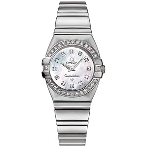 Omega Constellation Women's Mother-of-Pearl Diamond Dial Diamond Bezel Stainless Steel Double Eagle Watch 1589.75