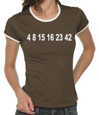 Touchlines Girlie Ringer T-Shirt LOST 4 8 15 16 23 Zahlen, brown, M, B9027