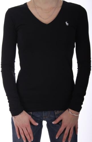 Ralph Lauren Sport Women Lightweight Pony Logo V-neck Long Sleeve T-shirt (L, Black)