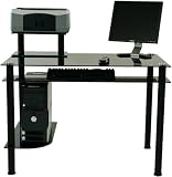 Glass and Aluminum Computer Desk Black Glass With Casters