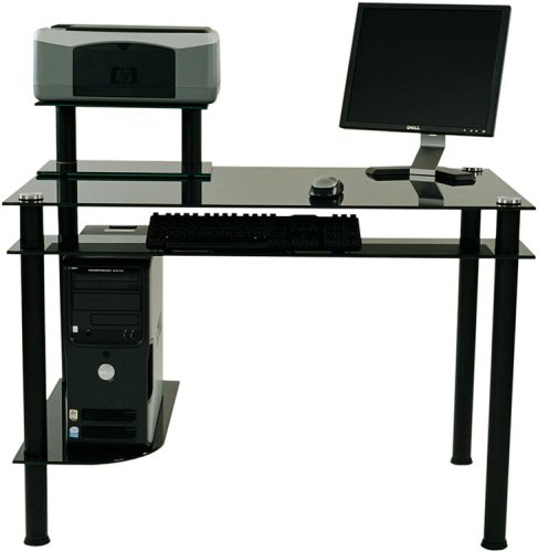 Glass and Aluminum Computer Desk Black Glass With Casters