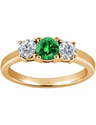 0.99 Ct Round Green Diamond G/H Diamond 18K Yellow Gold Ring