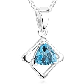 Trillion Cut London Blue Topaz Pendant Necklace Sterling Silver by Peora
