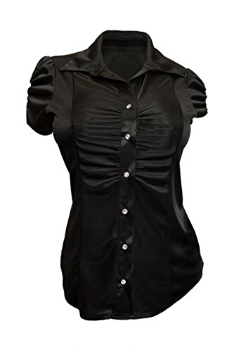 eVogues Women's Plus Size Satiny Button Front Dress Shirt