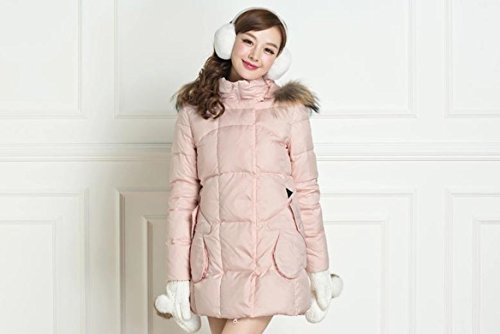 ダウンジャケット ダウンコート ダウンフェザー スタンダード　ダウンコート　ジャケット　ロングコート　フード付　甘め　キュート　エレガント　可愛い ピンク (オリジナル・ロゴスブレスレット(茶)とサシェセット)