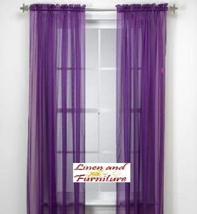 MONAGIFTS PURPLE COLOR Voile Window Panel Solid sheer valance curtains 95" LONG