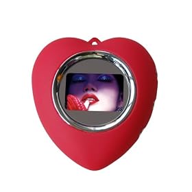 1.1" Keychain Style Digital Photo Frame Viewer Red Heart With Clock - Ideal...