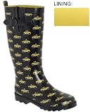 Capelli New York Shiny Taxi Printed With Buckle Gusset Ladies Rain Boot Black Combo 7