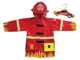 Kidorable Regenmantel Feuerwehr, Groesse 92/98, rot, mit Holzkleiderbuegel