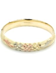 14K Tri-Color Gold 10mm Diamond Cut Flower 2.5 Diameter Adjustable Bangle Bracelets