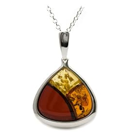 High Quality Multicolor Amber and Sterling Silver Mosaic Pendant, 18"