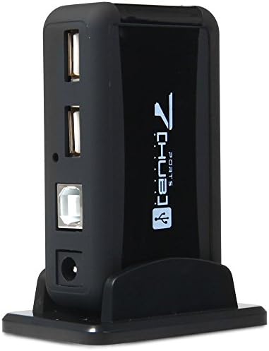 Portable 7 Ports USB 2.0 Hub Charging Dock with DC 5V Power Port USB Cable for Mobile Phone Mouse Keyboard PC Other USB Devices (BLACK)