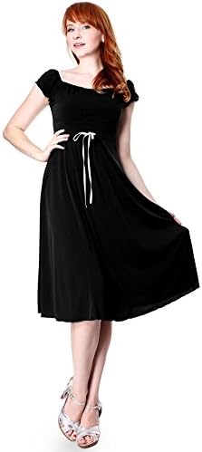 Evanese Women's sweetheart cap sleeve knee length day dress with satin trims S, Black/Silver