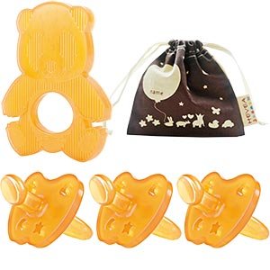 Hevea 0 - 3 Months Star & Moon Orthodontic Pacifiers, Teether & Organic Storage Bag 100% Natural Rubber Latex No PVC, No BPA, No Phthalates No Artificial Colors