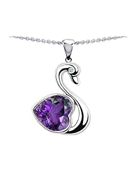 Original Star K (tm) Love Swan Pendant With 8mm Heart Shape Simulated Amethyst in 925 Sterling Silver