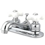 Kingston Brass KB601PX+ Restoration 4-Inch Centerset Lavatory Faucet with Porcelain Cross Handle, Polished Chrome