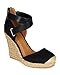 Women Linen Capped Toe Espadrille Cross Ankle Strap D'Orsay Platform Wedge Heel CB66 - Black