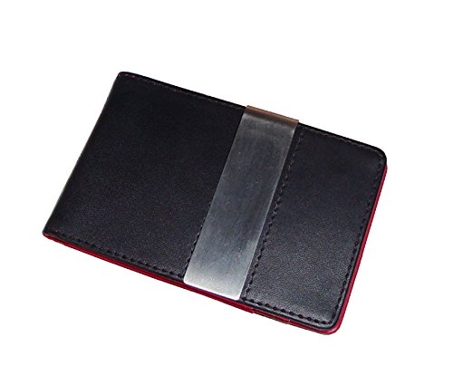 Black/Red Money Clip Bi-fold Leather Wallet By DesignSK