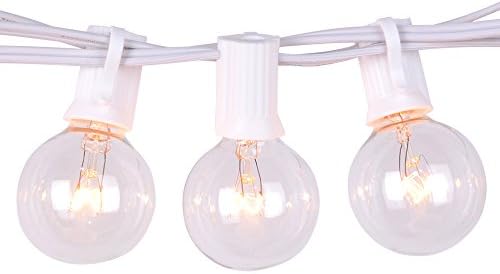 [Free 3 Replacement Bulbs] Noza Tec 50Ft (2*25Ft) Globe String Lights with 53 Clear G40 Bulbs - Perfect for Indoor / Outdoor Decor (White)